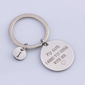 "Fly Safe I Need You Here With Me"Custom A-Z 26 initial Keychain For Pilot Gift Souvenir Birthday Heart Couple Jewelry Key Chain